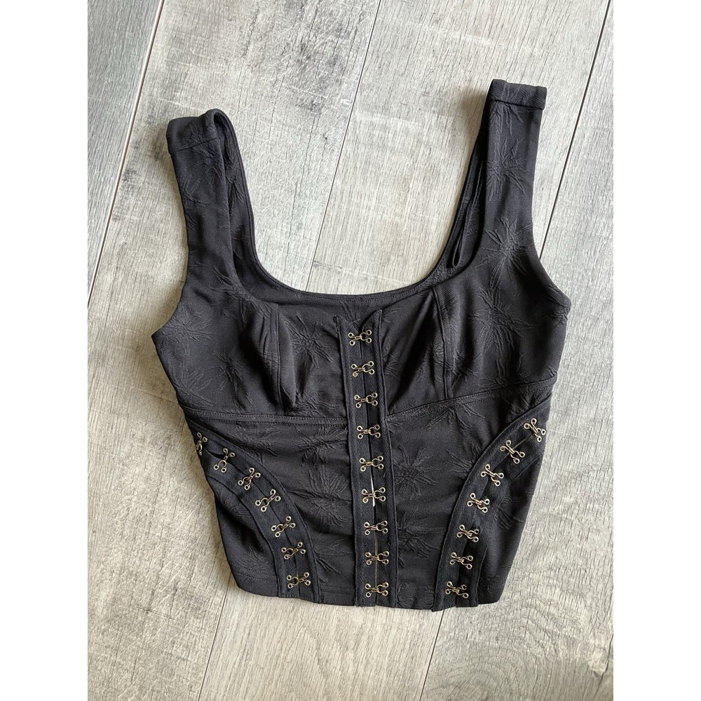 Free People NWT Black Corset Hook And Eye Top Size Small
